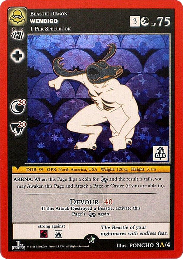 Wendigo - 3A (Pin Club Nightfall Mystery Collection 1st Edition) (3) (MISC) - MetaZoo Single