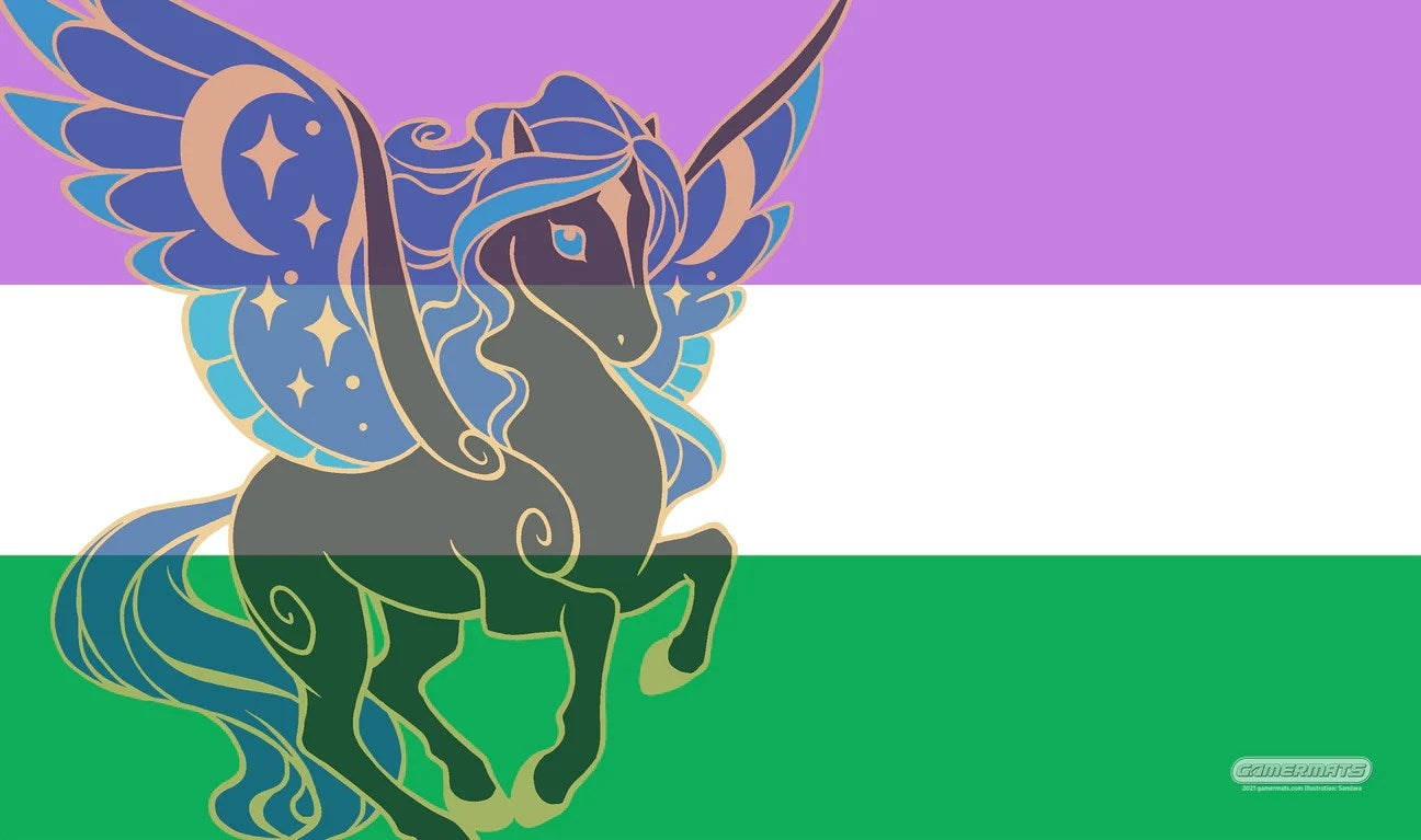 GamerMats Playmat - Genderqueer Unicorn Flag (Premium White Stitched) - Playmats Sealed