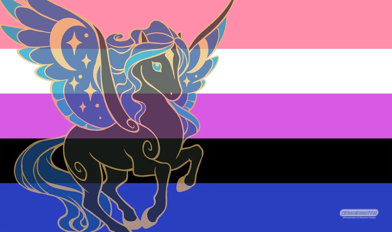GamerMats Playmat - Genderfluid Unicorn Flag (Premium White Stitched) - Playmats Sealed