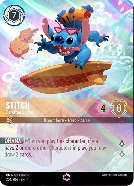 Stitch - Carefree Surfer (Enchanted) (206) (1) - Disney Lorcana Single