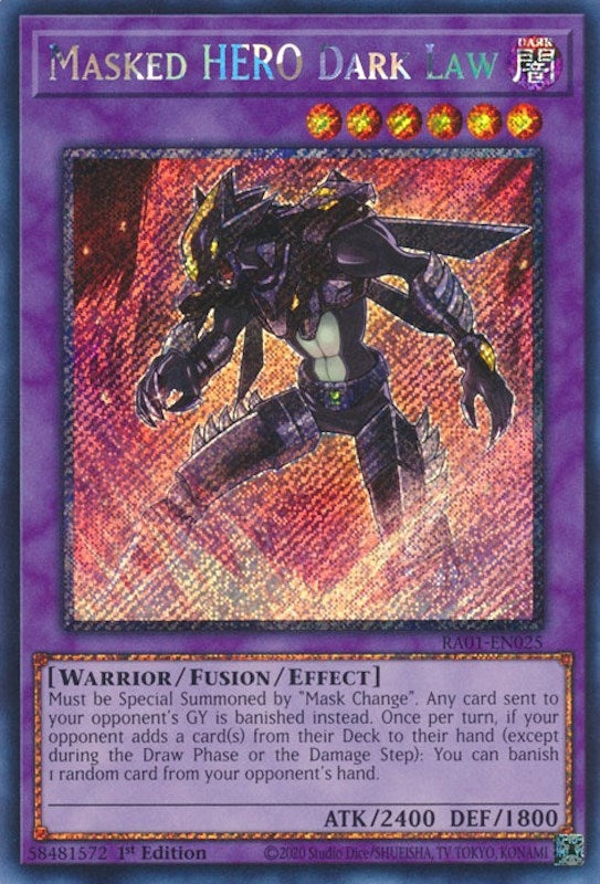 Masked HERO Dark Law (Platinum Secret Rare) (1025) (RA01) - YuGiOh Single