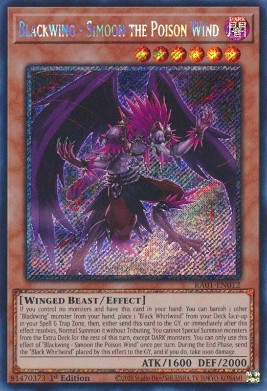Blackwing - Simoon the Poison Wind (Platinum Secret Rare) (1012) (RA01) - YuGiOh Single