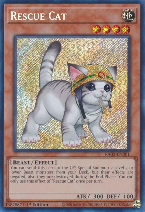 Rescue Cat (Alternate Art) (Secret Rare) (2001) (RA02) - YuGiOh Single