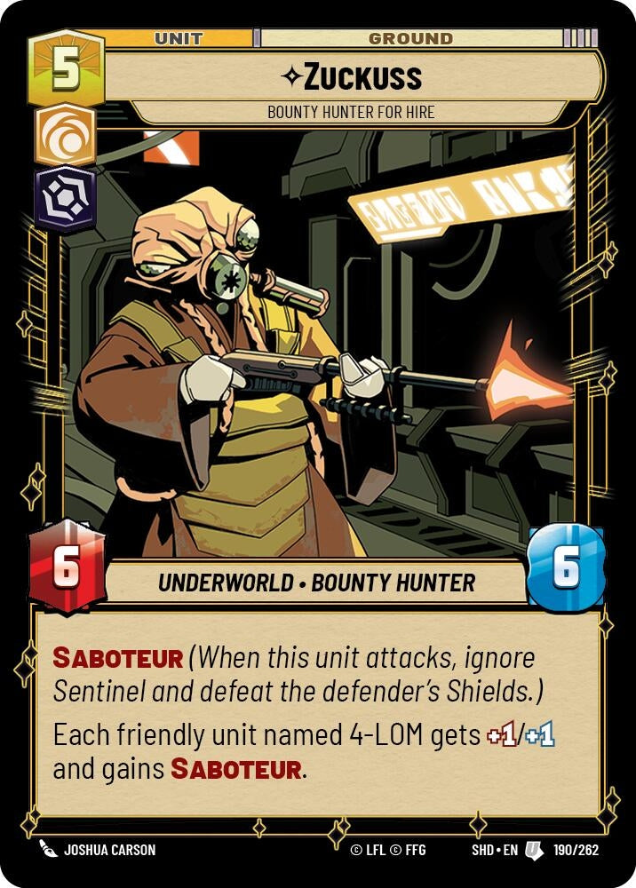 Zuckuss - Bounty Hunter for Hire (190) (SHD) - Star Wars: Unlimited Single