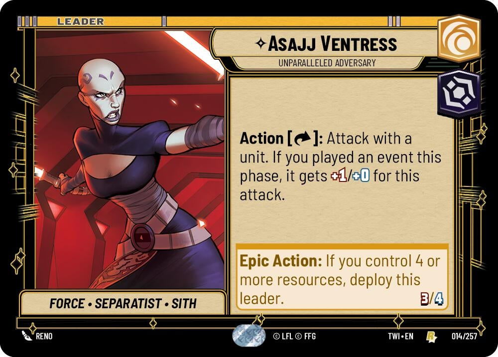 Asajj Ventress - Unparalleled Adversart (TOR) - Star Wars: Unlimited Single