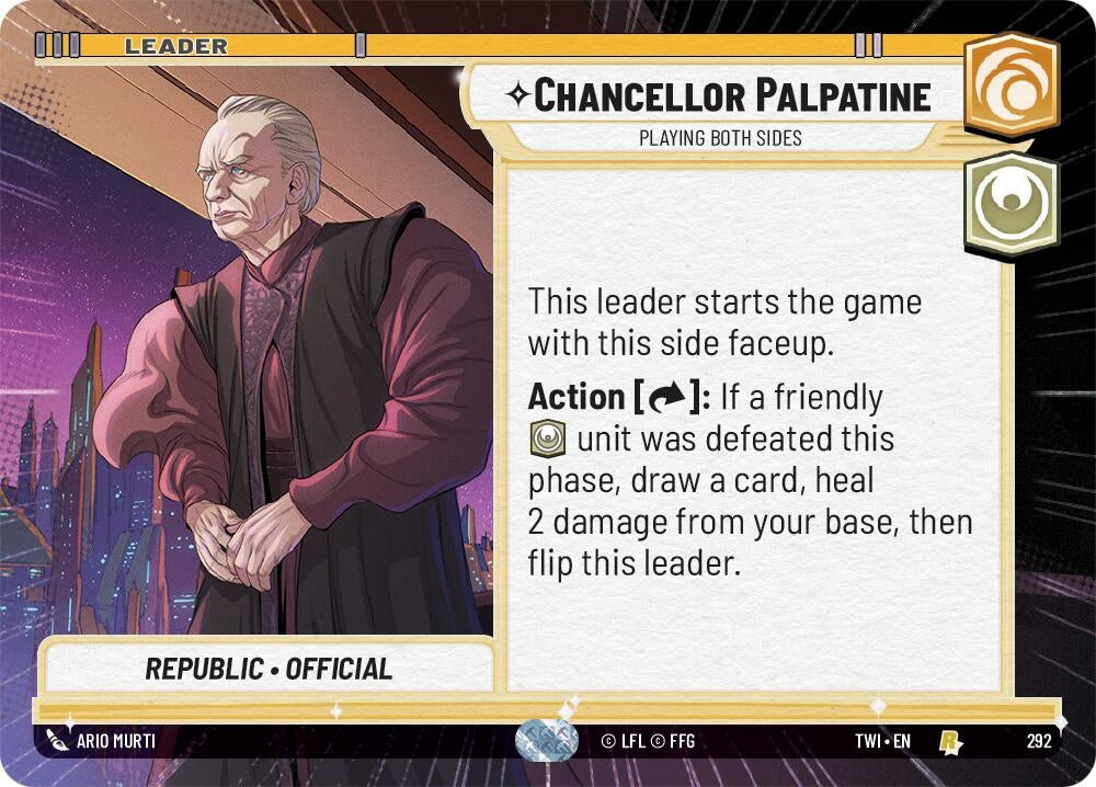 Chancellor Palpatine - Playing Both Sides (Hyperspace) (292) (TOR) - Star Wars: Unlimited Single