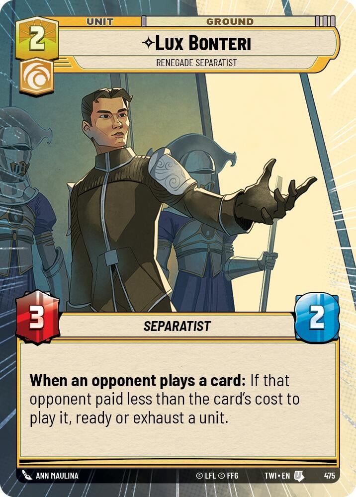 Lux Bonteri - Renegade Separatist (Hyperspace) (475) (TOR) - Star Wars: Unlimited Single