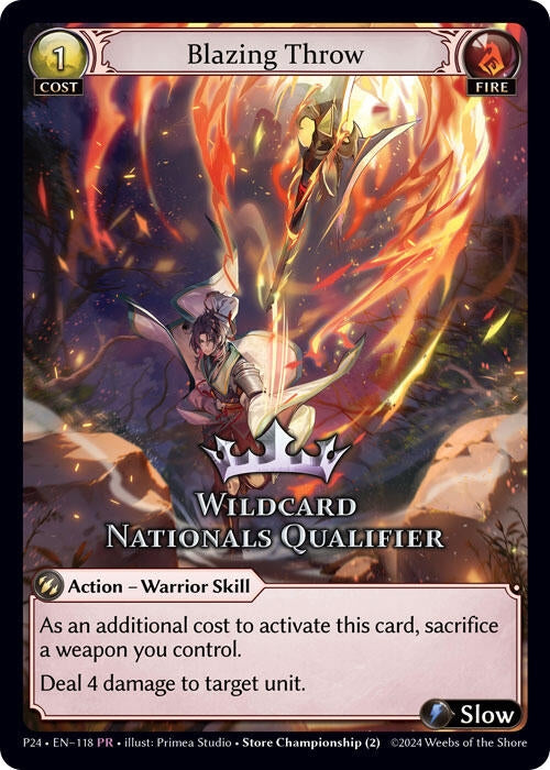 Image for Blazing Throw (Wildcard Nationals Qualifier) (118) (Region Exclusive Promotional Cards) - Grand Archive TCG