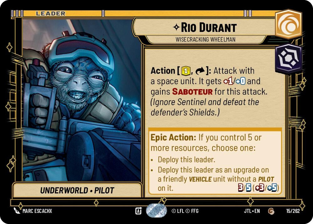 Image for Rio Durant - Wisecracking Wheelman (015/262) (Jump to Lightspeed) - Star Wars: Unlimited