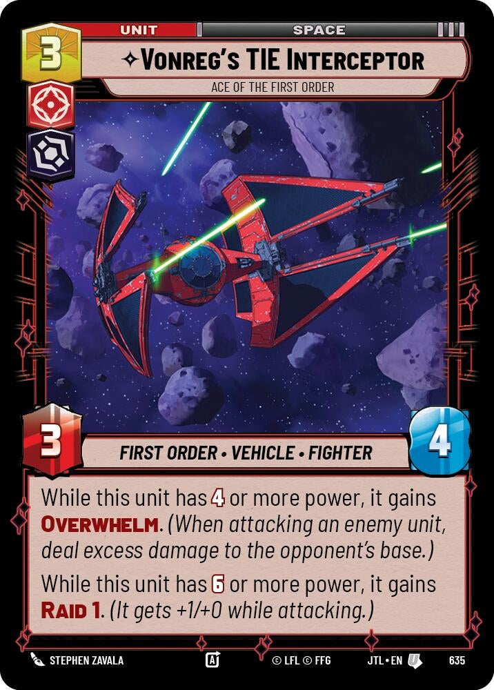 Image for Vonreg's TIE Interceptor - Ace of the First Order (Foil) (635) (Jump to Lightspeed) - Star Wars: Unlimited