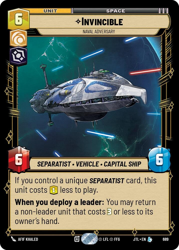 Image for Invincible - Naval Adversary (Foil) (689) (Jump to Lightspeed) - Star Wars: Unlimited