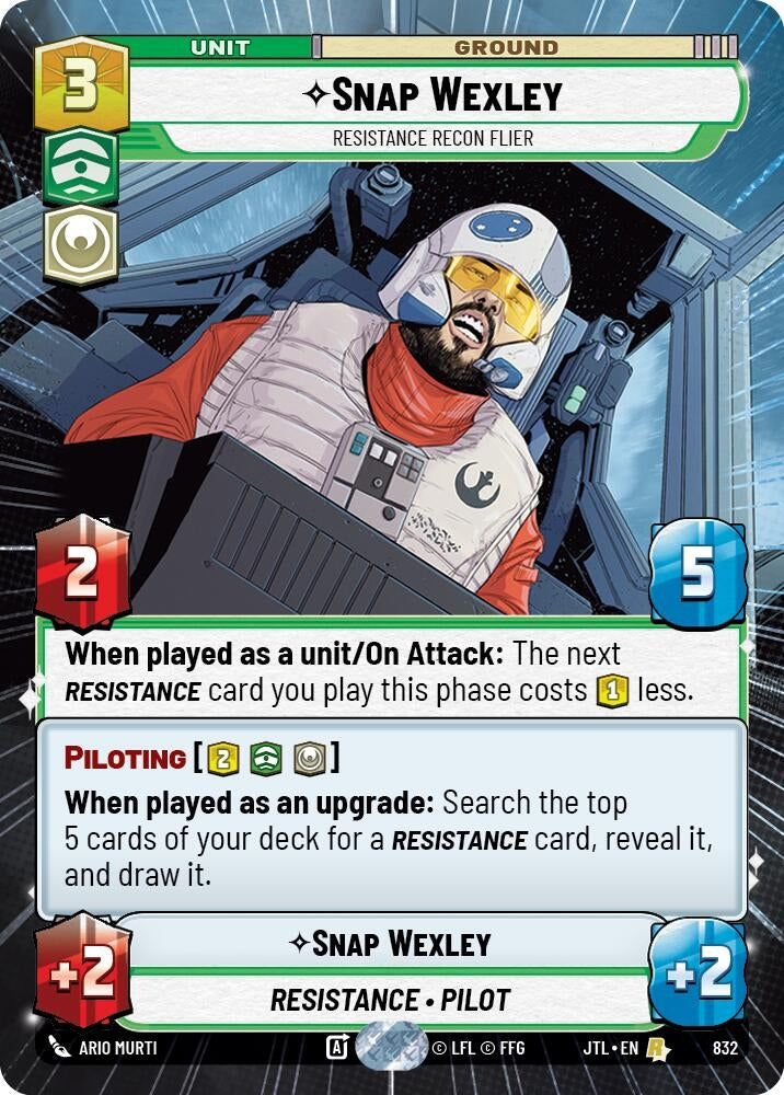 Image for Snap Wexley - Resistance Recon Flier (Hyperspace Foil) (832) (Jump to Lightspeed) - Star Wars: Unlimited