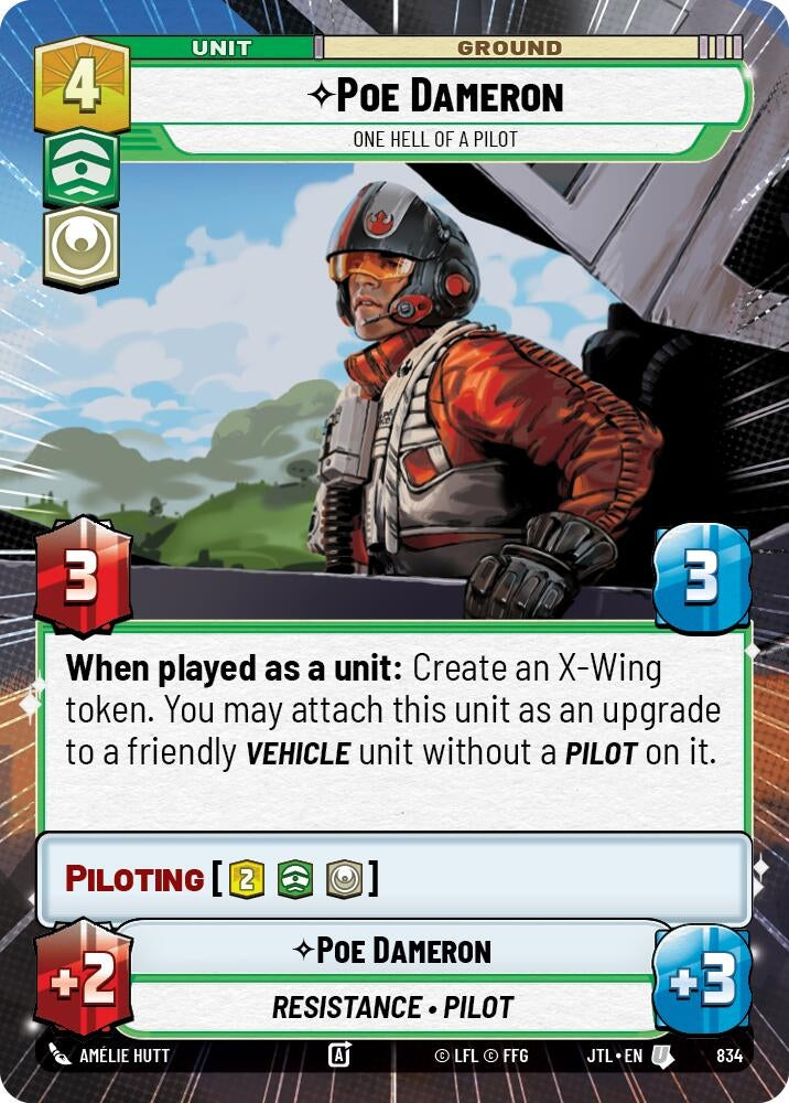 Image for Poe Dameron - One Hell of a Pilot (Hyperspace Foil) (834) (Jump to Lightspeed) - Star Wars: Unlimited