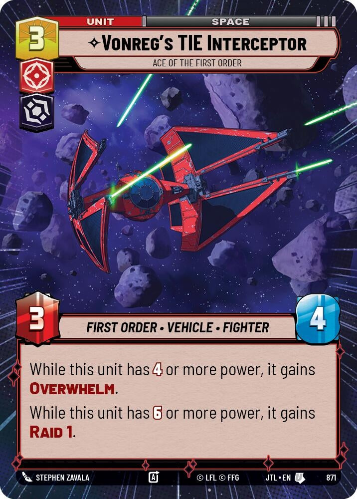 Image for Vonreg's TIE Interceptor - Ace of the First Order (Hyperspace Foil) (871) (Jump to Lightspeed) - Star Wars: Unlimited