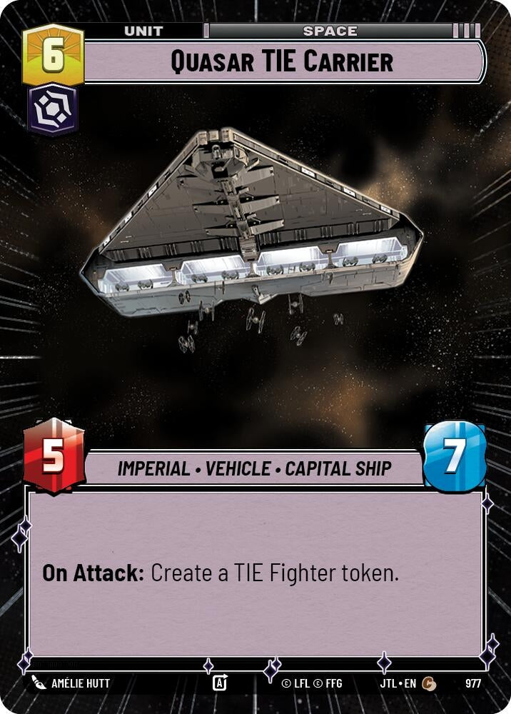 Image for Quasar TIE Carrier (Hyperspace Foil) (977) (Jump to Lightspeed) - Star Wars: Unlimited