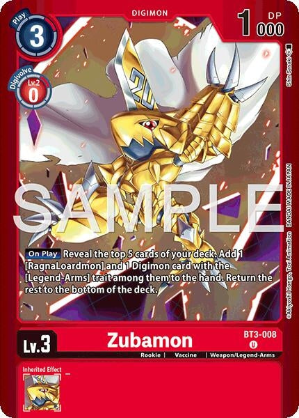 Image for Zubamon (BT3-008 U) (Limited Card Pack -Billion Bullet-) - Digimon Card Game
