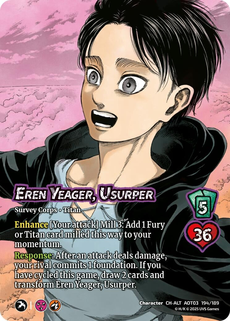 Image for Eren Yeager, Usurper // Attack Titan, Finale (Alternate Art) (194/189) (Attack on Titan: Apocalypse) - UniVersus