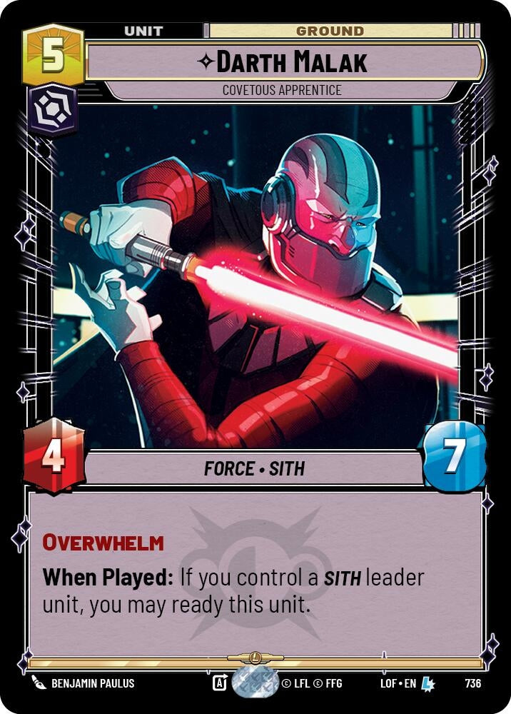 Image for Darth Malak - Covetous Apprentice (Foil) (736) (Legends of the Force) - Star Wars: Unlimited