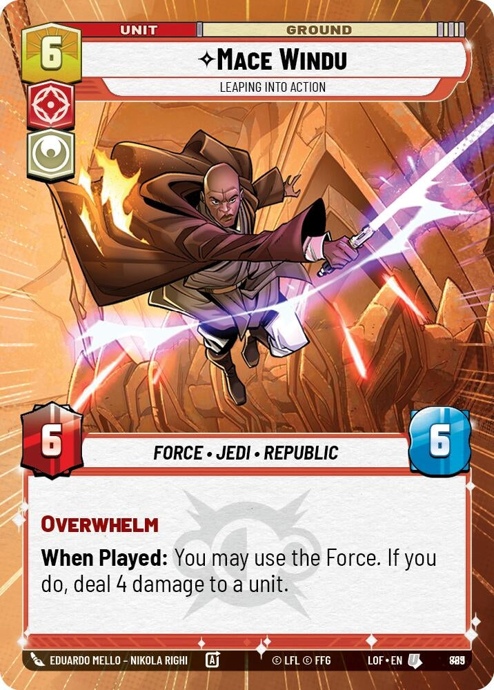 Image for Mace Windu - Leaping into Action (Hyperspace Foil) (889) (Legends of the Force) - Star Wars: Unlimited