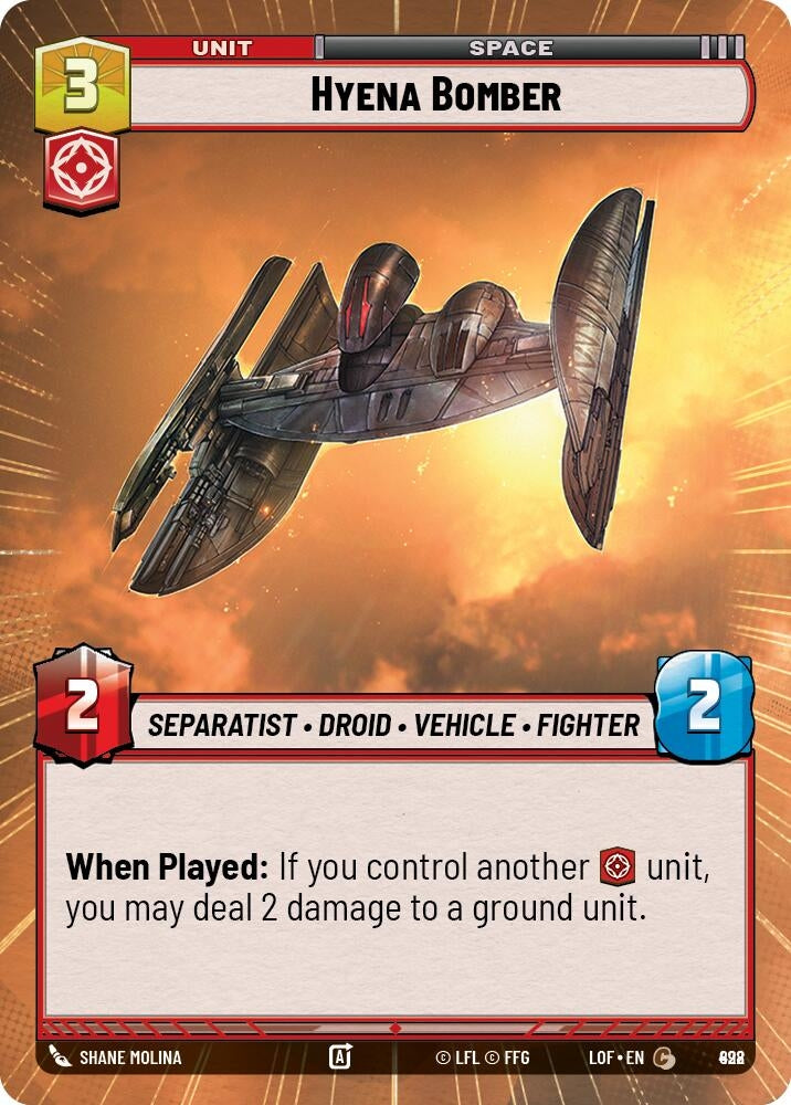 Image for Hyena Bomber (Hyperspace Foil) (898) (Legends of the Force) - Star Wars: Unlimited