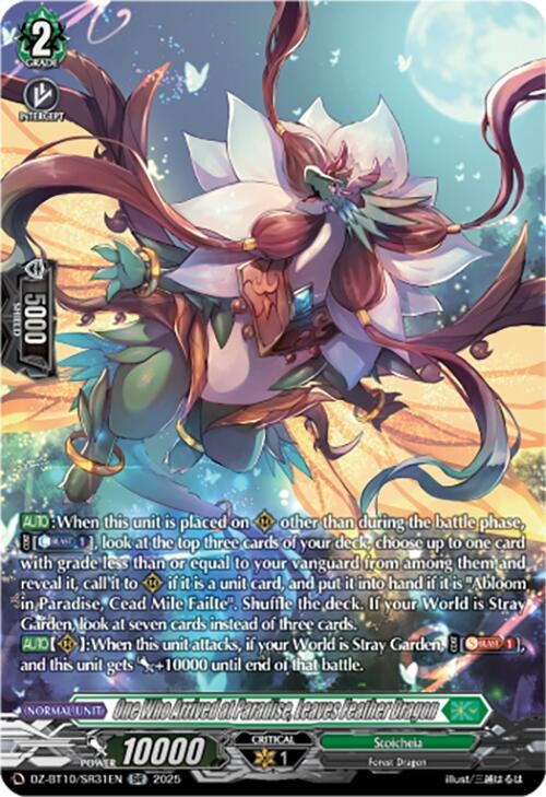 Image for One Who Arrived at Paradise, Leaves Feather Dragon (SR) (DZ-BT10/SR31EN) (DZ-BT10: Dragonsoul Resonance) - Cardfight Vanguard
