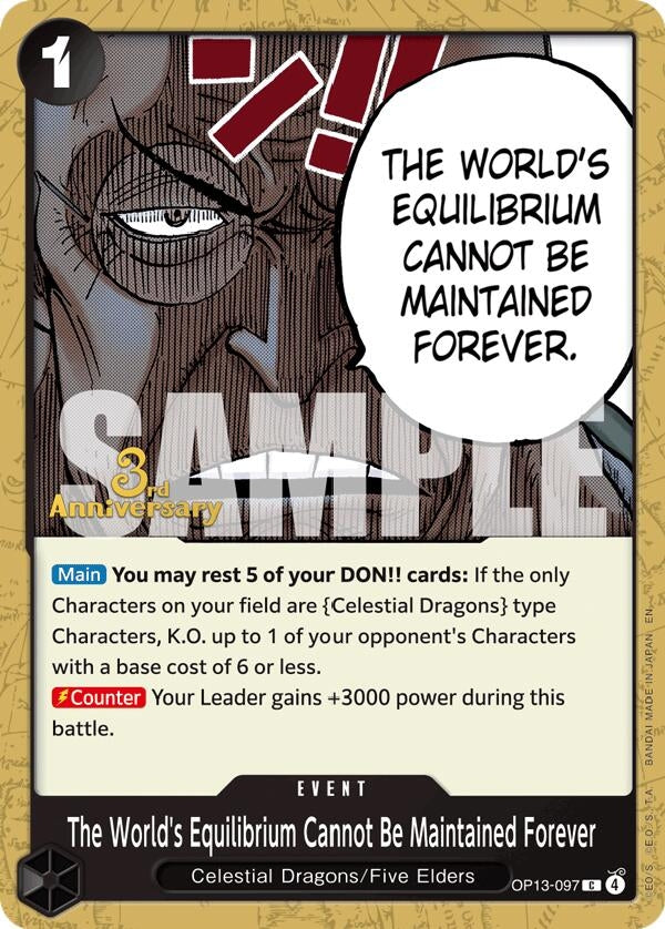 Image for The World's Equilibrium Cannot Be Maintained Forever (OP13-097) (Carrying On His Will: 3rd Anniversary Tournament Cards) - One Piece Card Game