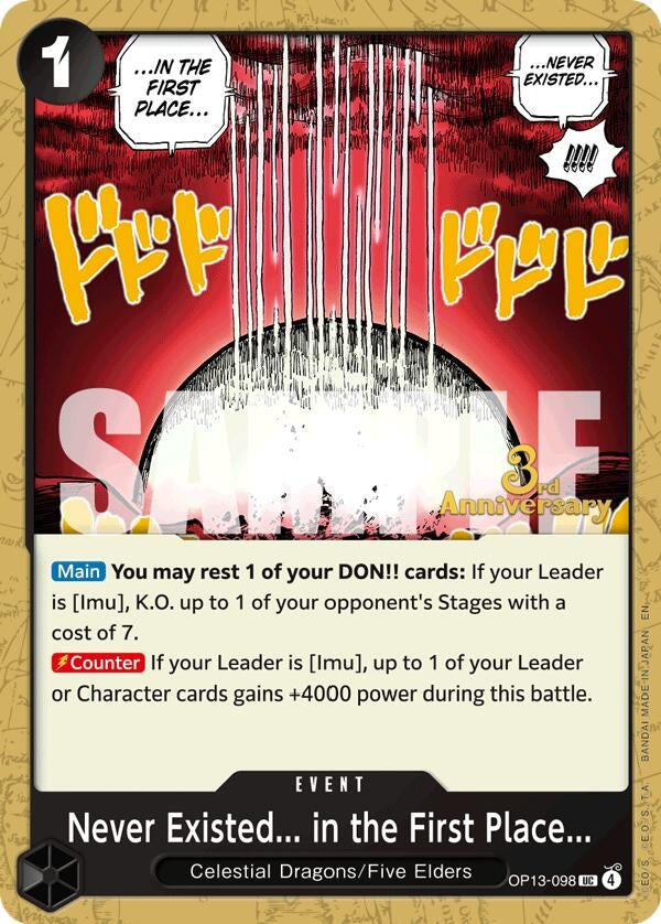 Image for Never Existed... in the First Place... (OP13-098) (Carrying On His Will: 3rd Anniversary Tournament Cards) - One Piece Card Game