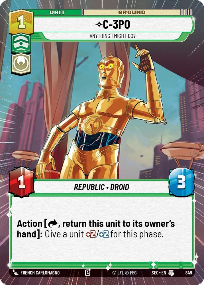 Image for C-3PO - Anything I Might Do? (Hyperspace Foil) (849) (Secrets of Power) - Star Wars: Unlimited