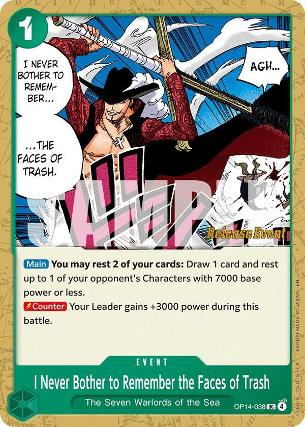Image for I Never Bother to Remember the Faces of Trash (OP14-038) (The Azure Sea's Seven Release Event Cards) - One Piece Card Game