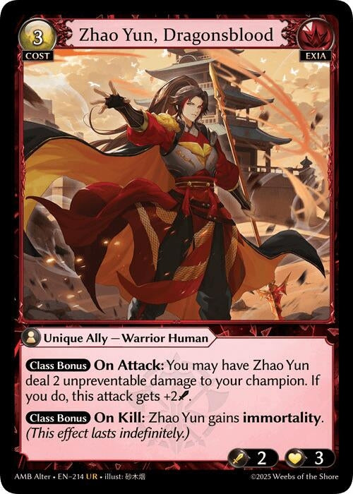 Image for Zhao Yun, Dragonsblood (214) (Mortal Ambition Alter Edition) - Grand Archive TCG
