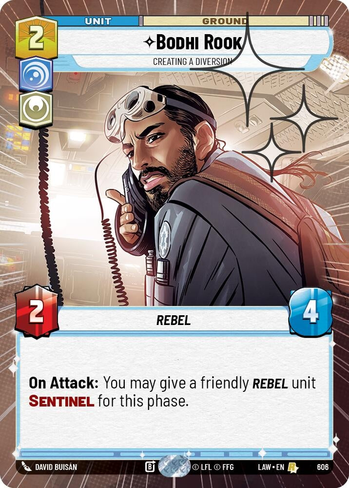 Image for Bodhi Rook - Creating a Diversion (Hyperspace Foil) (606) (A Lawless Time) - Star Wars: Unlimited