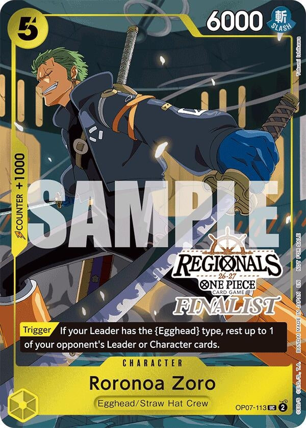 Image for Roronoa Zoro (113) (Regionals Finalist Card Set 26-27) (OP07-113) (One Piece Promotion Cards) - One Piece Card Game