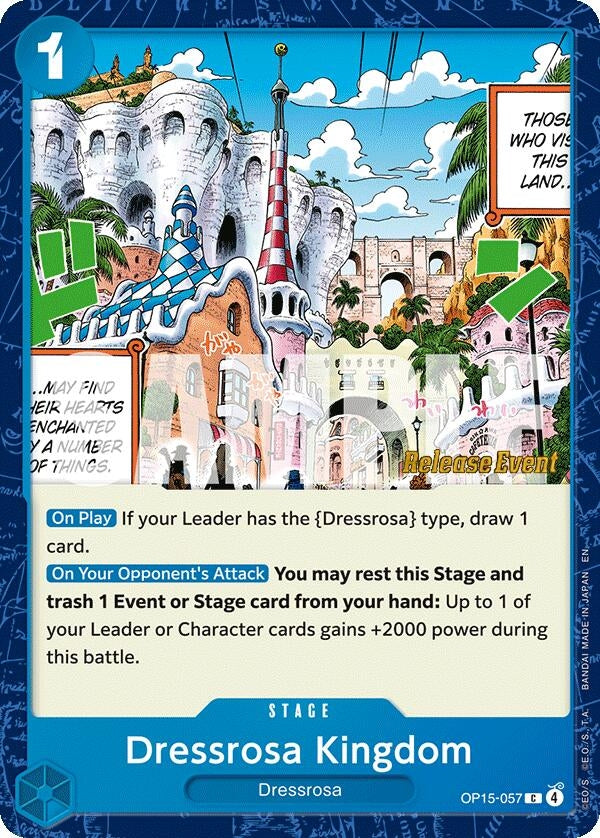 Image for Dressrosa Kingdom (OP15-057) (Adventure on Kami's Island Release Event Cards) - One Piece Card Game