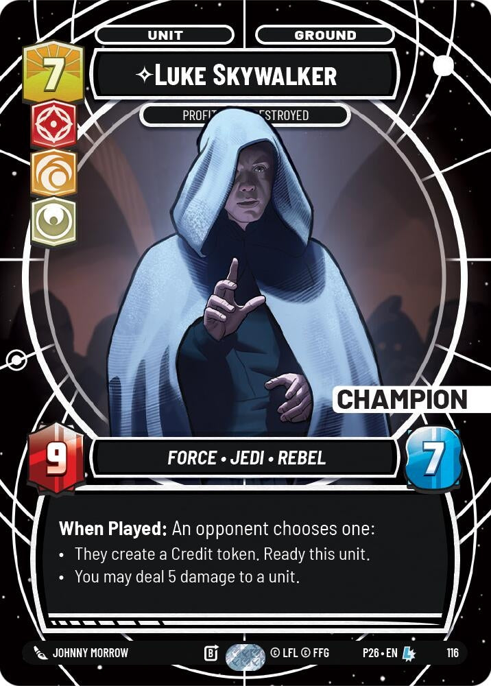 Image for Luke Skywalker - Profit or Be Destroyed (Champion) (116) (Sector and Regional Promos: Season 1) - Star Wars: Unlimited