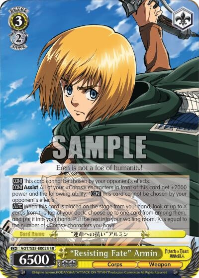 ’Resisting Fate’ Armin (SR) (35002) [AOT/S35] - Weiss Schwarz Single