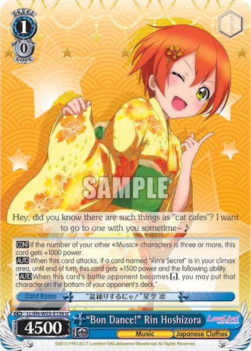 ’Bon Dance!’ Rin Hoshizora (2136) [LL/EN-W02] - Weiss Schwarz Single