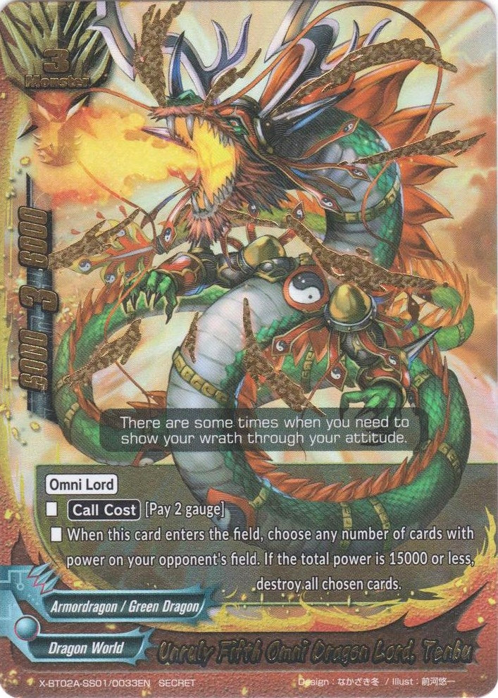 Unruly Fifth Omni Dragon Lord Tenbu (Secret RRR Foil) (2010033) [X-BT02A] - Future Card BuddyFight Single