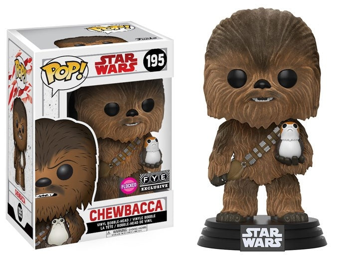 Star Wars: The Last Jedi: Chewbacca (with Porg) (Flocked) (Bobble-Head) (FYE Exclusive) (195) [POP!] - Funko Sealed