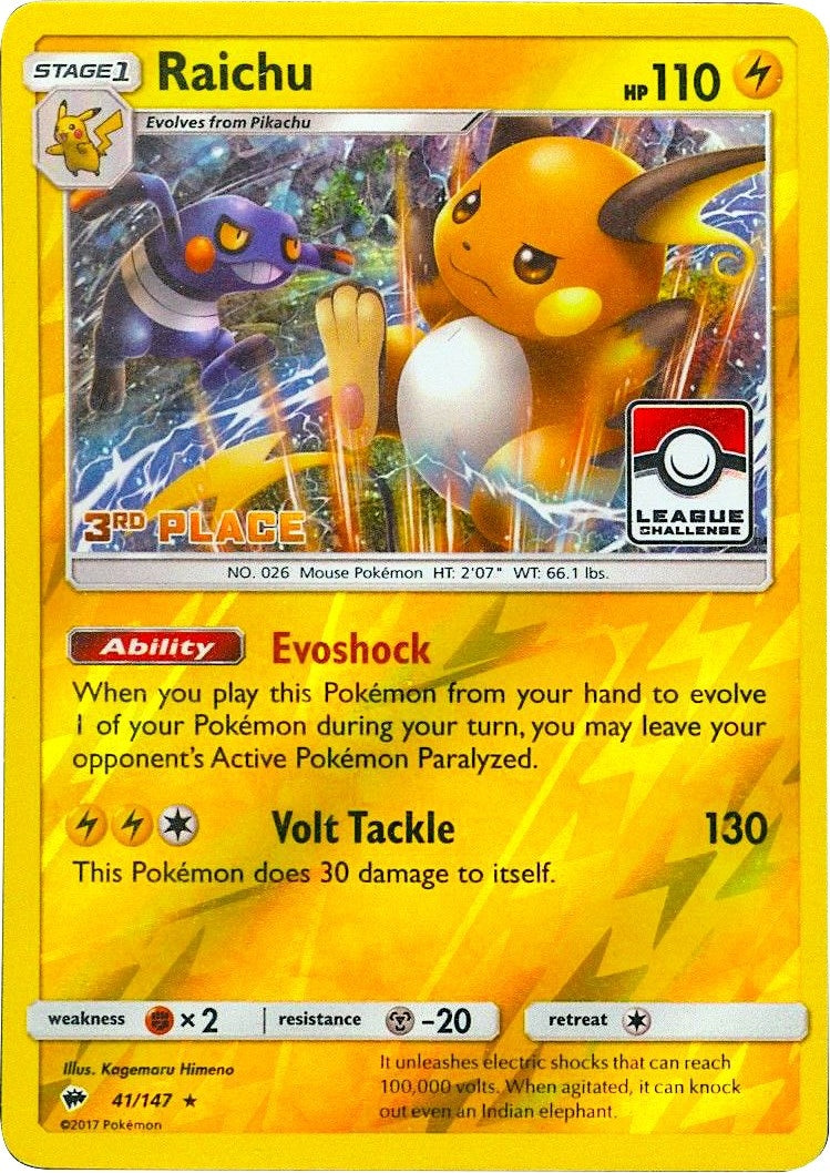 Image for Raichu - 41/147 (League Challenge) [3rd Place] (041/147) (League & Championship Cards) - Pokemon