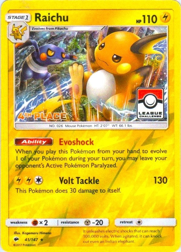 Image for Raichu - 41/147 (League Challenge) [4th Place] (041/147) (League & Championship Cards) - Pokemon