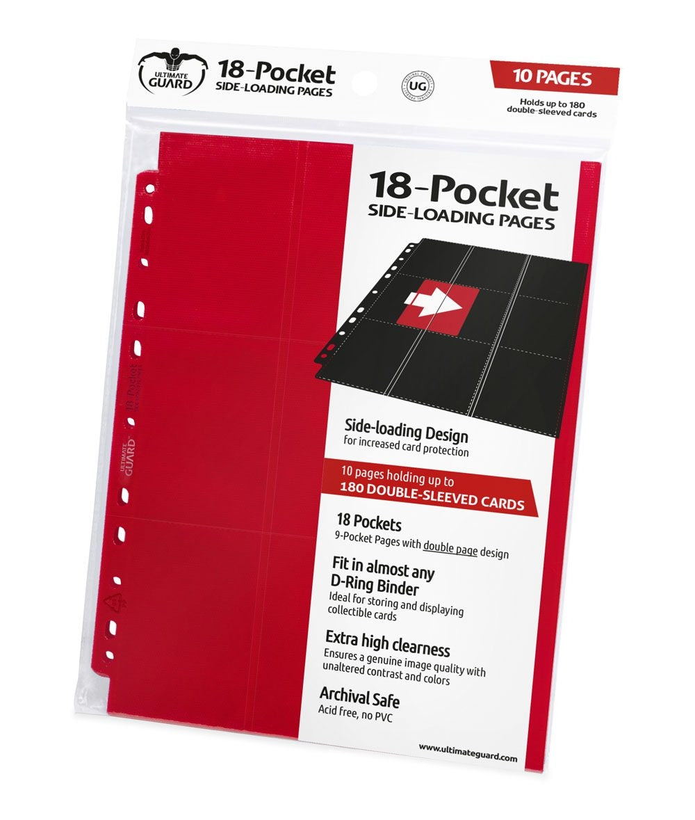Double-Sided Side-Loading 9-Pocket Pages - 11-Holes Red (10-Pack) [ULTIMATEGU] - Protective Pages Sealed