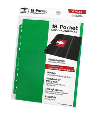 Double-Sided Side-Loading 9-Pocket Pages - 11-Holes Green (10-Pack) [ULTIMATEGU] - Protective Pages Sealed