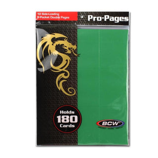 Side-Loading 18-Pocket Pro Pages - 3-Holes Green (10-Pack) [BCWSUPPLIE] - Protective Pages Sealed