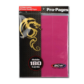 Side-Loading 18-Pocket Pro Pages - 3-Holes Pink (10-Pack) [BCWSUPPLIE] - Protective Pages Sealed