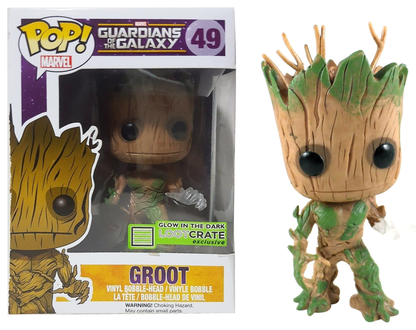 Guardians of the Galaxy: Groot (Bobble-Head) (Glow in the Dark Hand) (Loot Crate Exclusive) (39) [POP!] - Funko Sealed