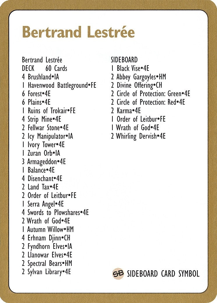 1996 Bertrand Lestree Decklist Card [WCD] - MTG Single