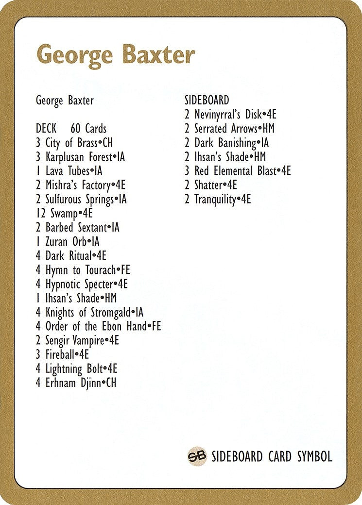 1996 George Baxter Decklist Card [WCD] - MTG Single