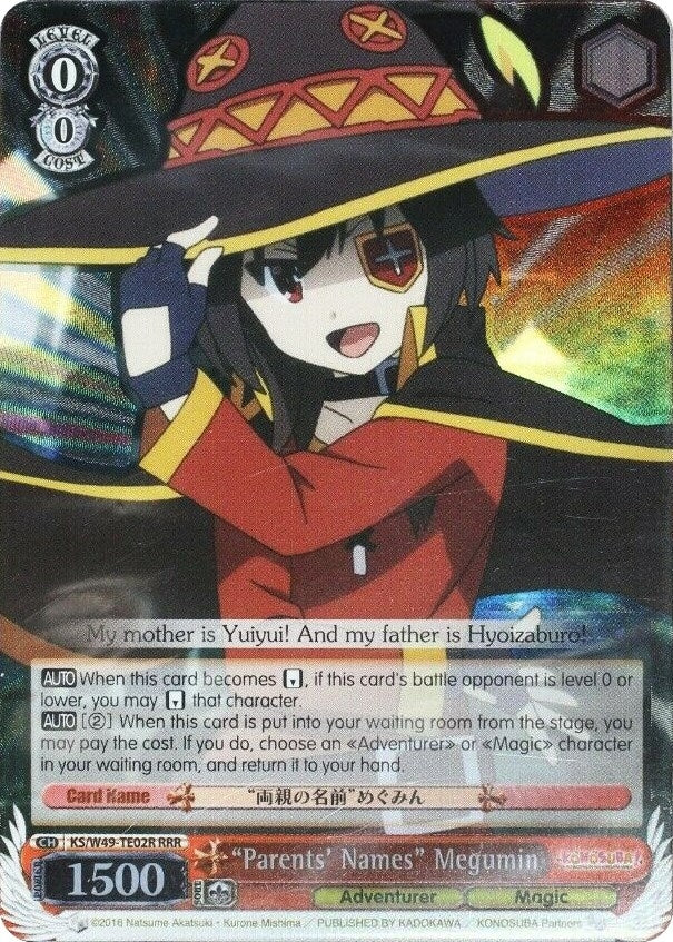 ’Parents’ Names’ Megumin (RRR) (4902) [KS/W49] - Weiss Schwarz Single