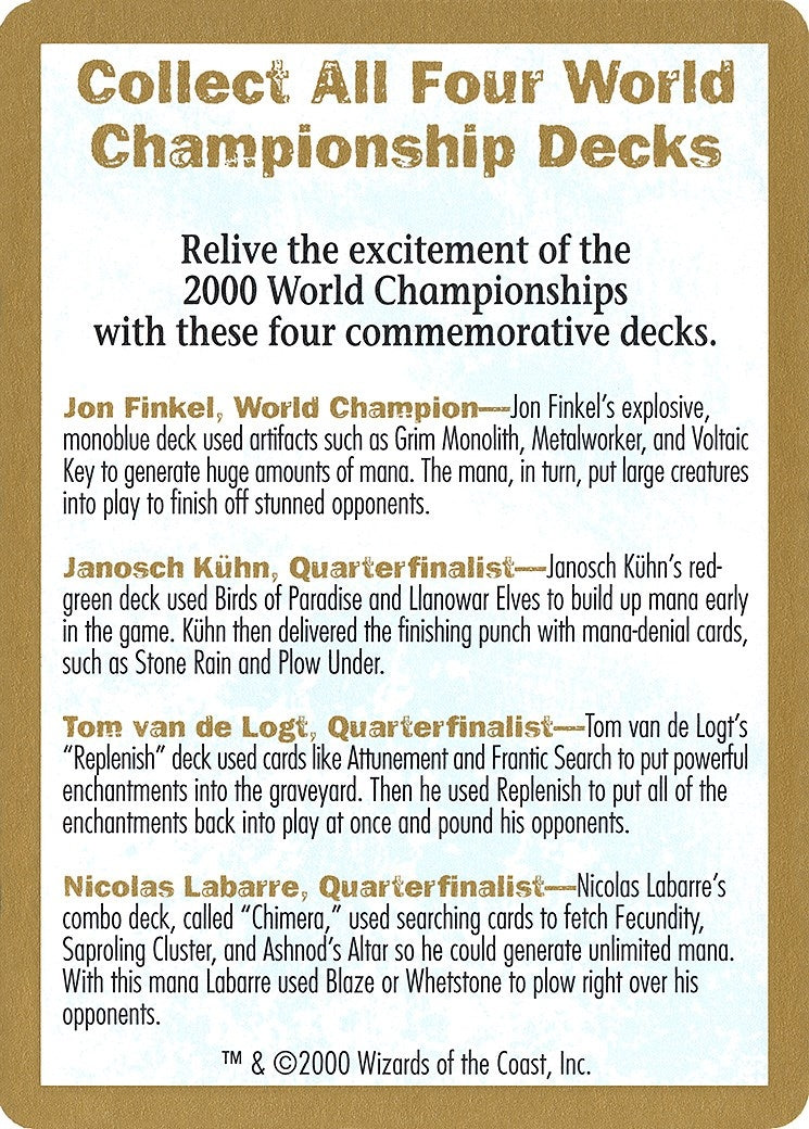 2000 World Championship Advertisement Card [WCD] - MTG Single