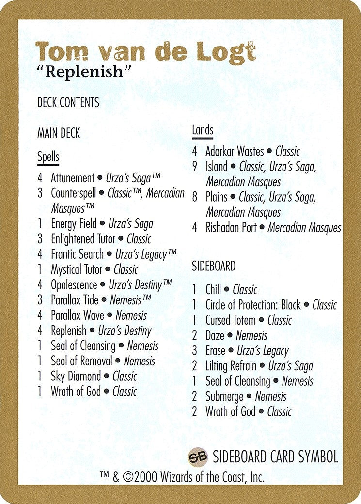 2000 Tom van de Logt Decklist Card [WCD] - MTG Single